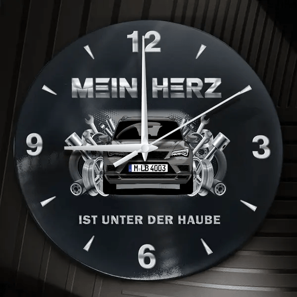 Ateca Wanduhr personalisiert mit Auto u. Kennzeichen! M, Tuning Design 2