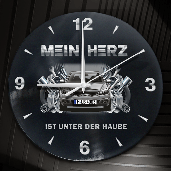 C-Klasse Wanduhr personalisiert mit Auto u. Kennzeichen! M, Tuning Design 2
