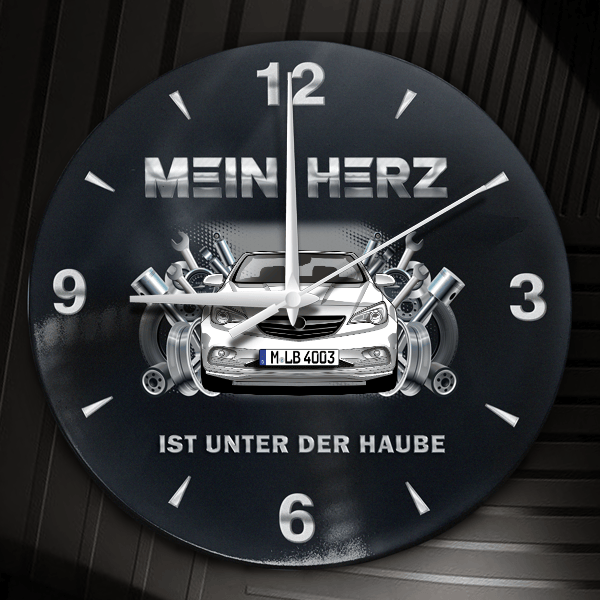 Cascada Cabriolet Wanduhr personalisiert mit Auto u. Kennzeichen! M, Tuning Design 2