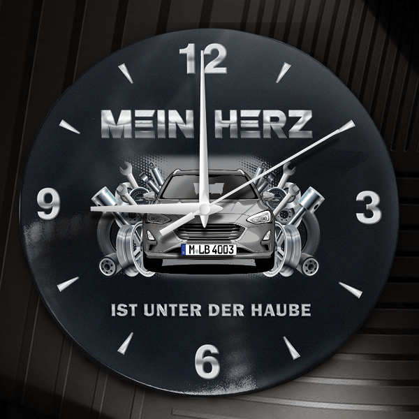 Focus Turnier Wanduhr personalisiert mit Auto u. Kennzeichen! M, Tuning Design 2