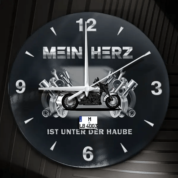 Freewheeler Wanduhr personalisiert mit Motorrad u. Kennzeichen! M, Tuning Design 2