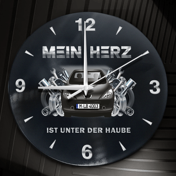 307 (5-Türer) Wanduhr personalisiert mit Auto u. Kennzeichen! M, Tuning Design 2