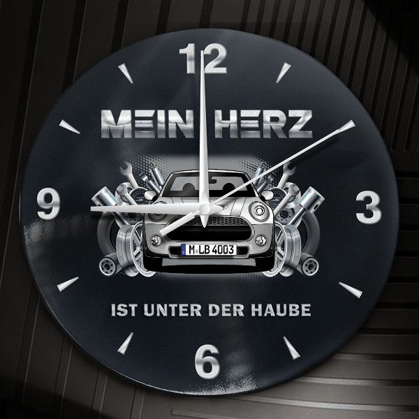 Cooper Wanduhr personalisiert mit Auto u. Kennzeichen! M, Tuning Design 2