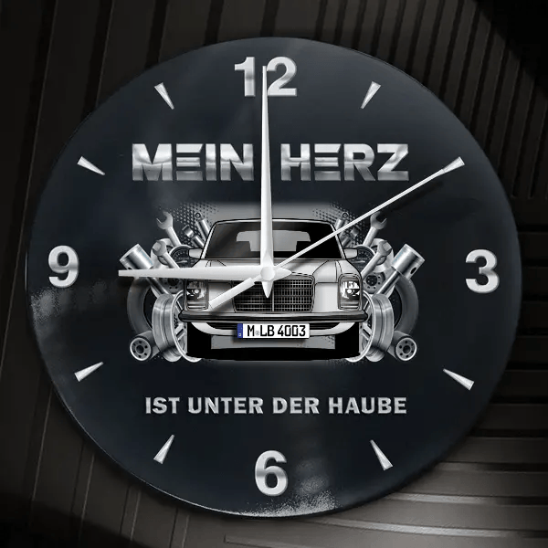 W 114 Limousine Wanduhr personalisiert mit Auto u. Kennzeichen! M, Tuning Design 2
