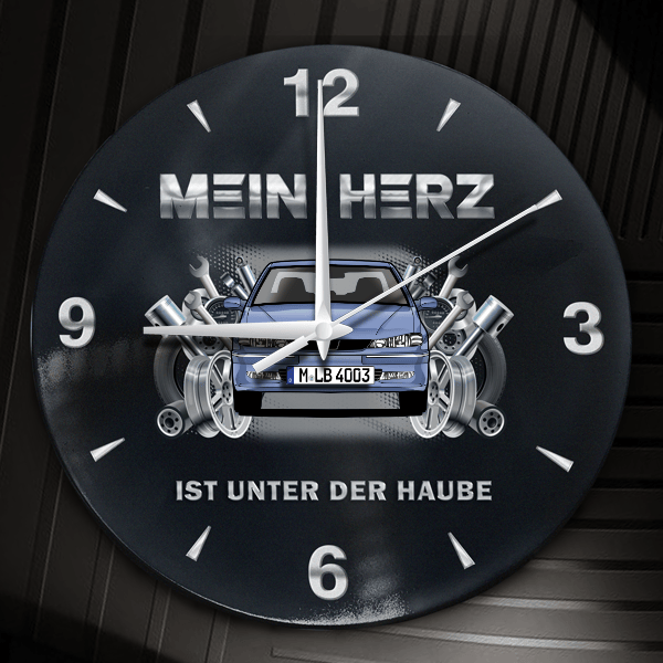 406 Wanduhr personalisiert mit Auto u. Kennzeichen! M, Tuning Design 2