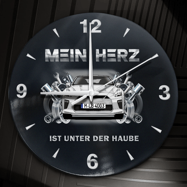 GT-R Wanduhr personalisiert mit Auto u. Kennzeichen! M, Tuning Design 2