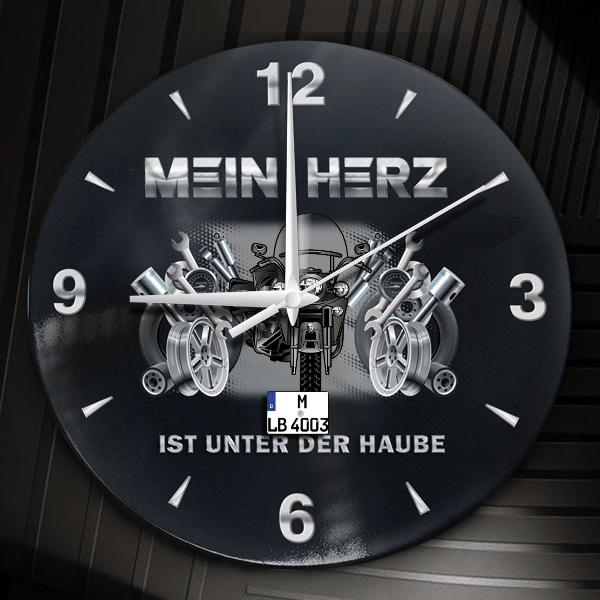 Road King Wanduhr personalisiert mit Motorrad u. Kennzeichen! M, Tuning Design 2