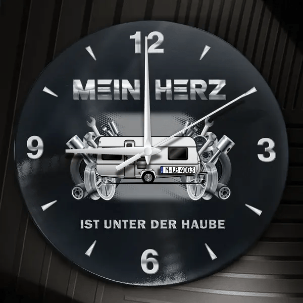 510 TFB Wanduhr personalisiert mit Wohnwagen u. Kennzeichen! M, Tuning Design 2