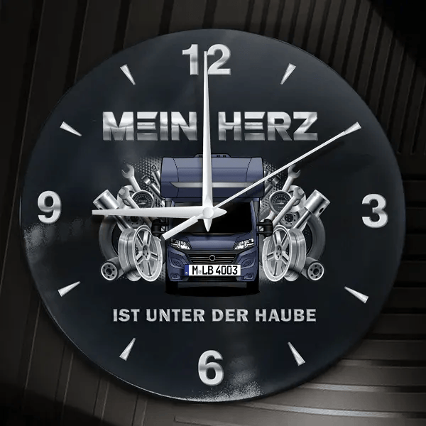 Grand Alpa A7820 Wanduhr personalisiert mit Wohnwagen u. Kennzeichen! M, Tuning Design 2