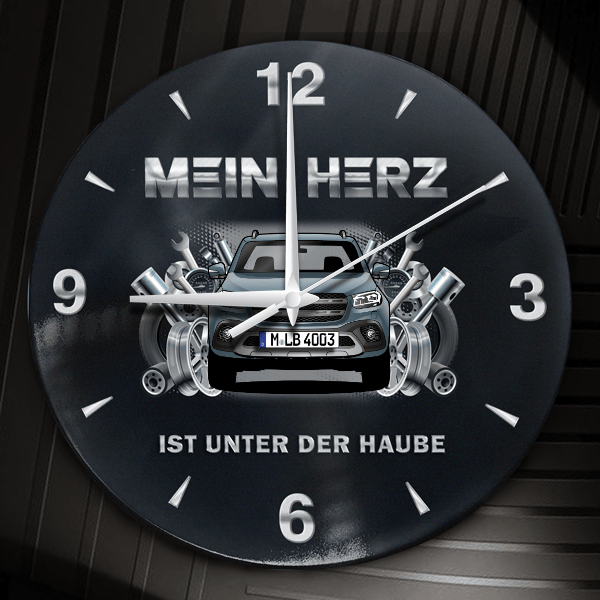 X-Klasse Wanduhr personalisiert mit Auto u. Kennzeichen! M, Tuning Design 2