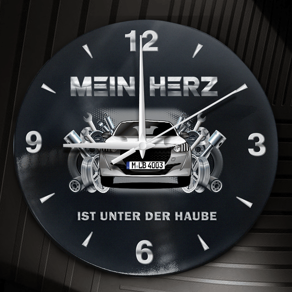 e-208 Wanduhr personalisiert mit Auto u. Kennzeichen! M, Tuning Design 2