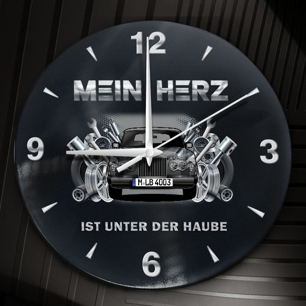 Corniche Coupe Wanduhr personalisiert mit Auto u. Kennzeichen! M, Tuning Design 2