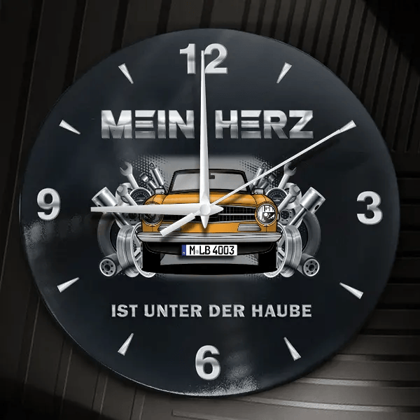 TR6 Wanduhr personalisiert mit Auto u. Kennzeichen! M, Tuning Design 2