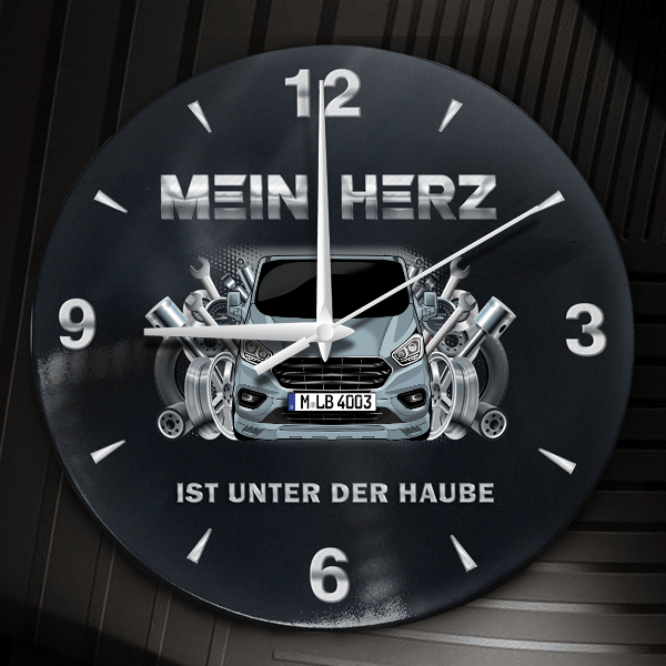 Tourneo Custom Sport Wanduhr personalisiert mit Auto u. Kennzeichen! M, Tuning Design 2