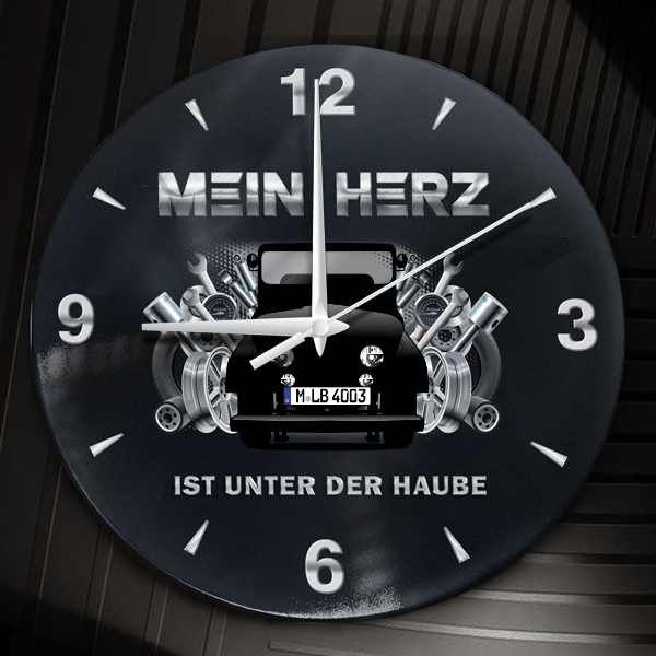 CJ 5 Wanduhr personalisiert mit Auto u. Kennzeichen! M, Tuning Design 2