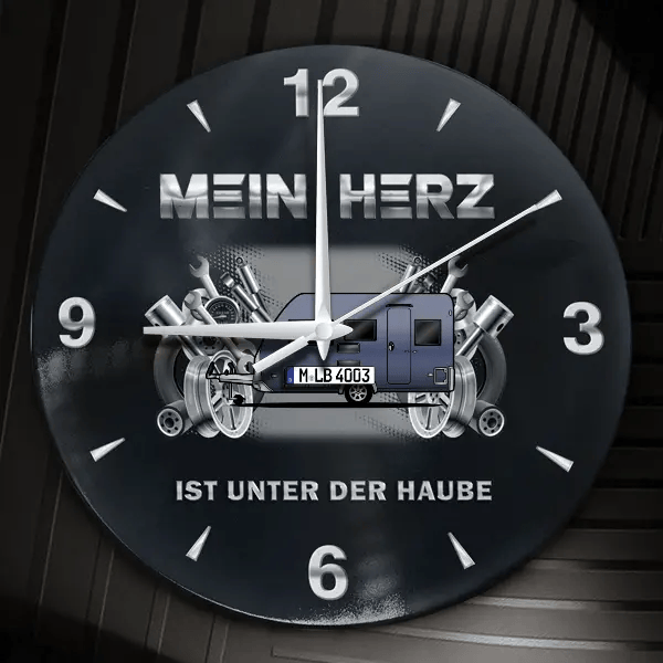 390 Wanduhr personalisiert mit Wohnwagen u. Kennzeichen! M, Tuning Design 2