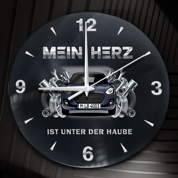 Swift Wanduhr personalisiert mit Auto u. Kennzeichen! M, Tuning Design 2