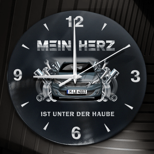 308 Wanduhr personalisiert mit Auto u. Kennzeichen! M, Tuning Design 2