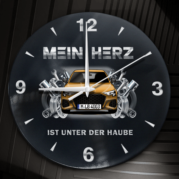 S3 Sportback Wanduhr personalisiert mit Auto u. Kennzeichen! M, Tuning Design 2