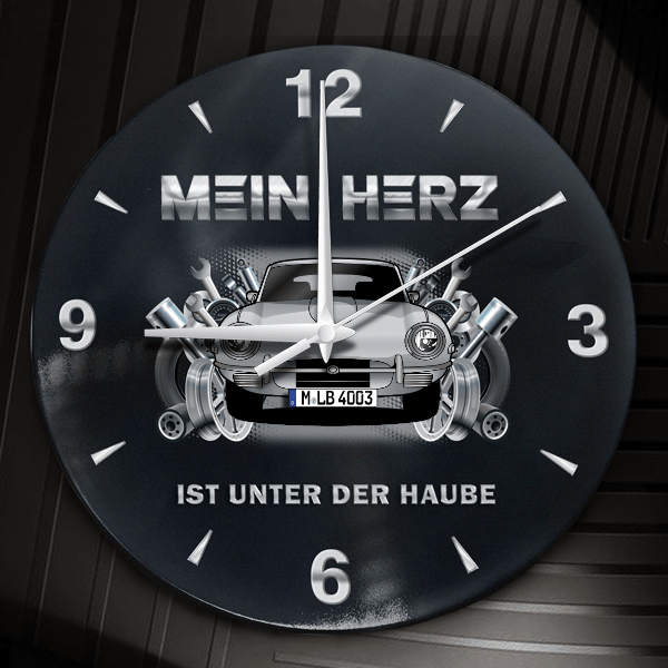 E-Type Wanduhr personalisiert mit Auto u. Kennzeichen! M, Tuning Design 2