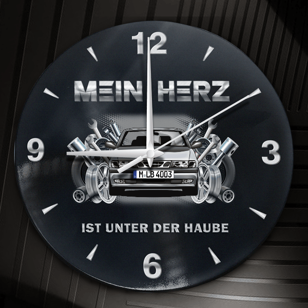 9-3 Coupe Wanduhr personalisiert mit Auto u. Kennzeichen! M, Tuning Design 2