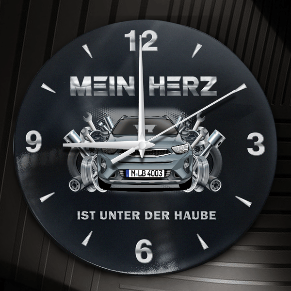 Stonic Wanduhr personalisiert mit Auto u. Kennzeichen! M, Tuning Design 2