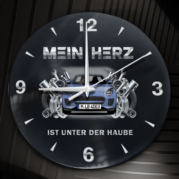 F-Type Cabriolet Wanduhr personalisiert mit Auto u. Kennzeichen! M, Tuning Design 2
