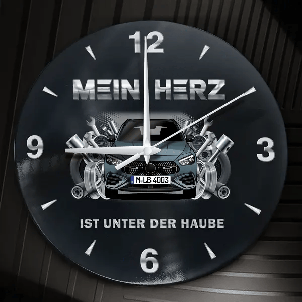 GLA Wanduhr personalisiert mit Auto u. Kennzeichen! M, Tuning Design 2