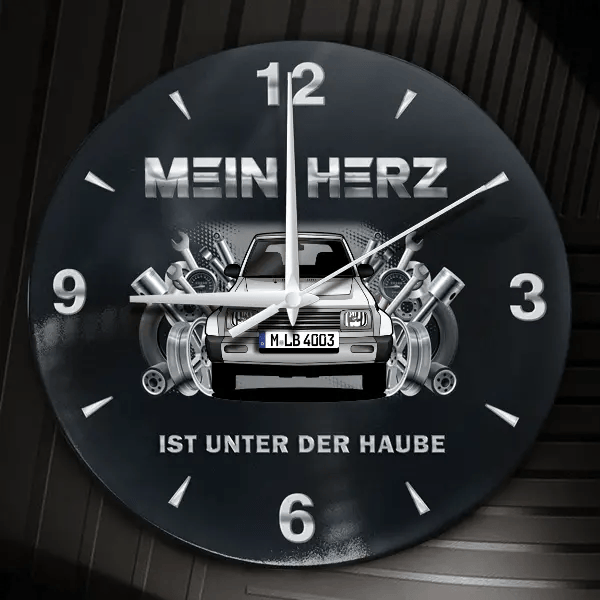 Rocky Wanduhr personalisiert mit Auto u. Kennzeichen! M, Tuning Design 2