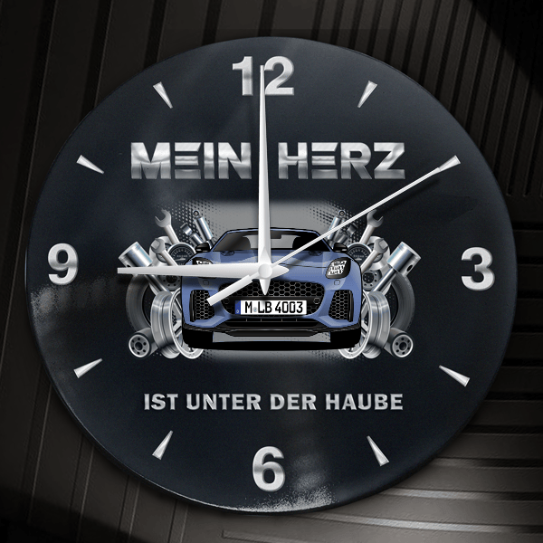 F-Type SVR Wanduhr personalisiert mit Auto u. Kennzeichen! M, Tuning Design 2