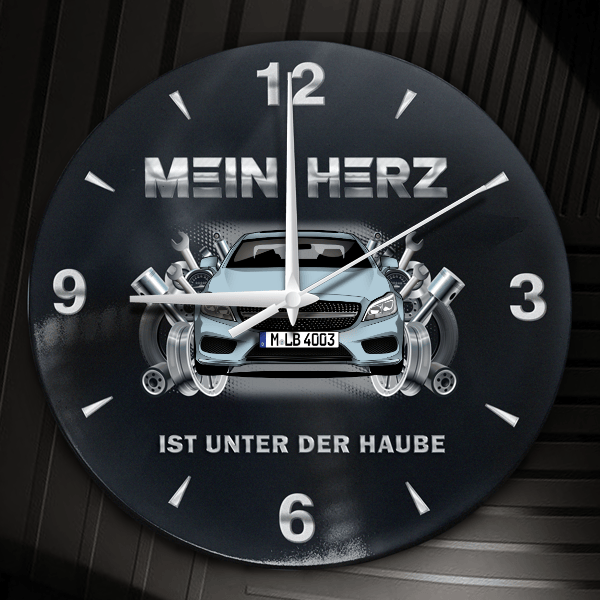 CLS Wanduhr personalisiert mit Auto u. Kennzeichen! M, Tuning Design 2