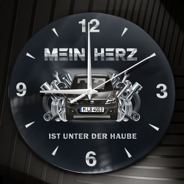 Logan Kombi Wanduhr personalisiert mit Auto u. Kennzeichen! M, Tuning Design 2