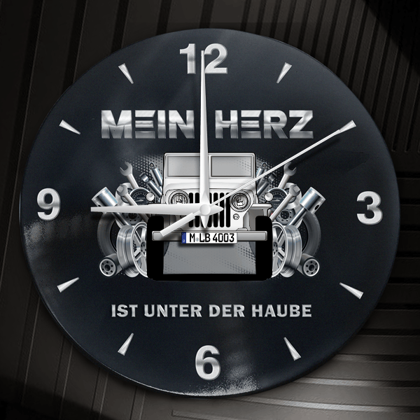 Willys Wanduhr personalisiert mit Auto u. Kennzeichen! M, Tuning Design 2