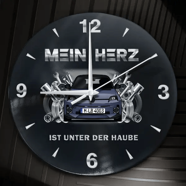 5 E-Tech Wanduhr personalisiert mit Auto u. Kennzeichen! M, Tuning Design 2