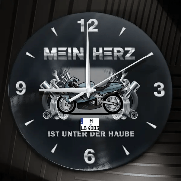 YB11 Wanduhr personalisiert mit Motorrad u. Kennzeichen! M, Tuning Design 2