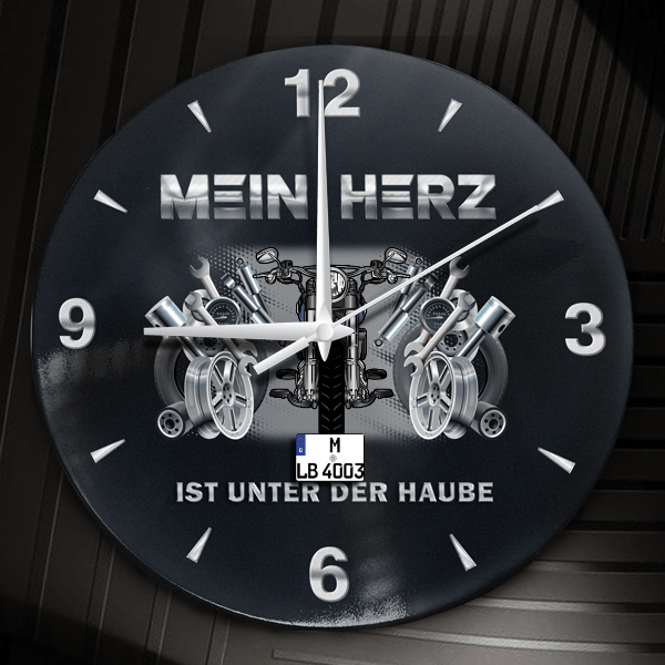 Softail Wanduhr personalisiert mit Motorrad u. Kennzeichen! M, Tuning Design 2
