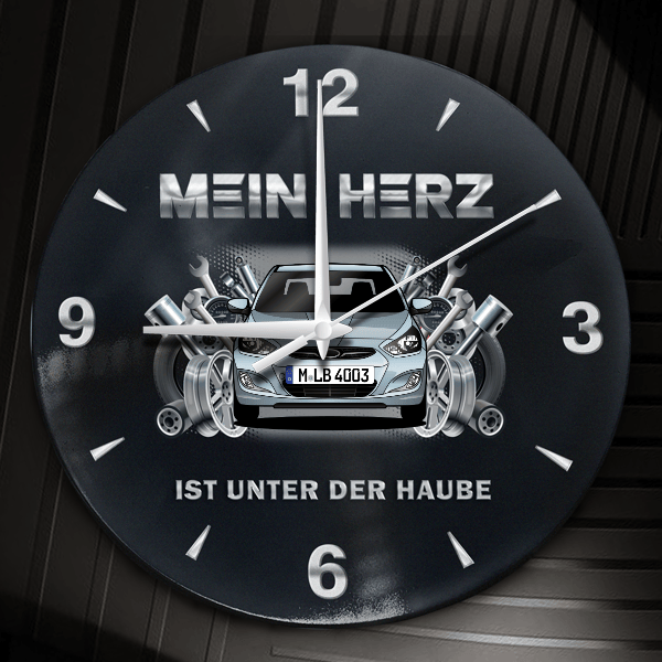 Accent (5-Türer) Wanduhr personalisiert mit Auto u. Kennzeichen! M, Tuning Design 2