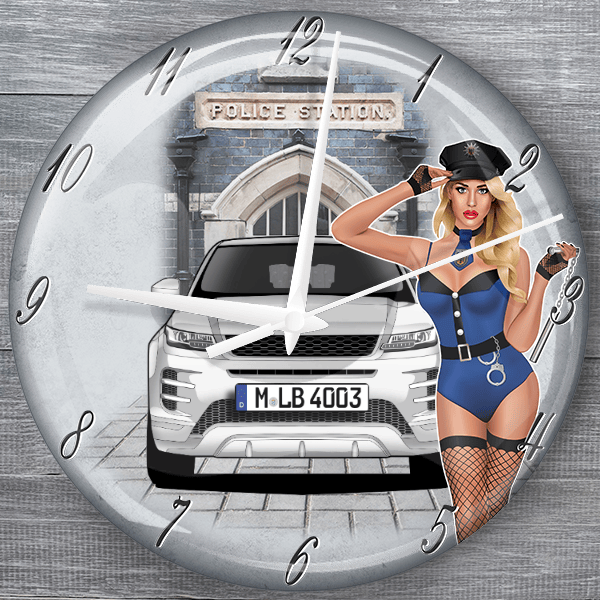 Evoque moderne Wanduhr personalisiert mit deinem Auto u. Kennzeichen!