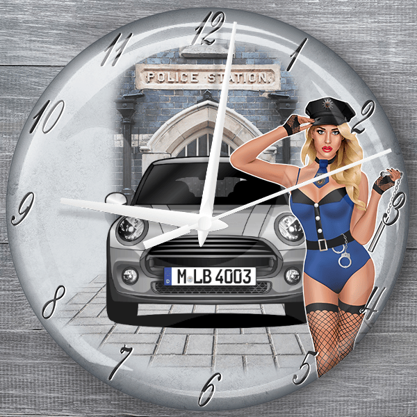 Cooper moderne Wanduhr personalisiert mit deinem Auto u. Kennzeichen!
