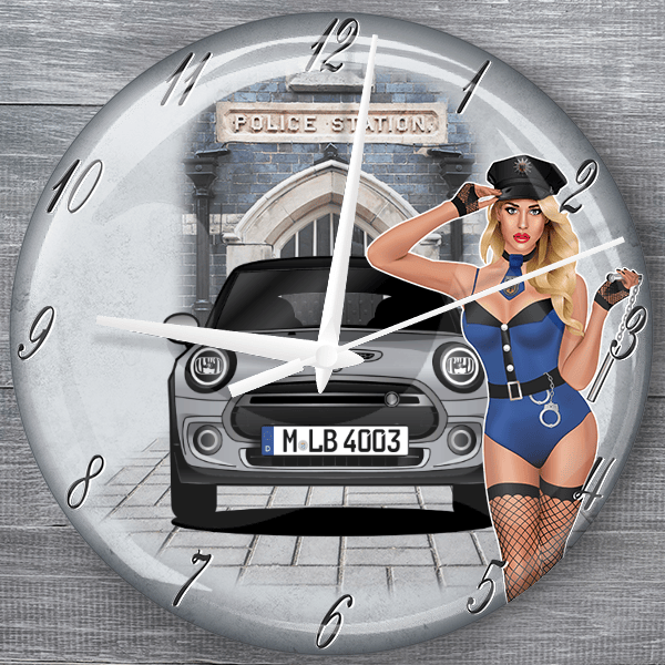 Cooper SE moderne Wanduhr personalisiert mit deinem Auto u. Kennzeichen!