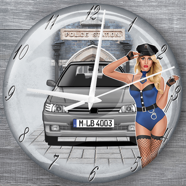 306 Cabriolet moderne Wanduhr personalisiert mit deinem Auto u. Kennzeichen!