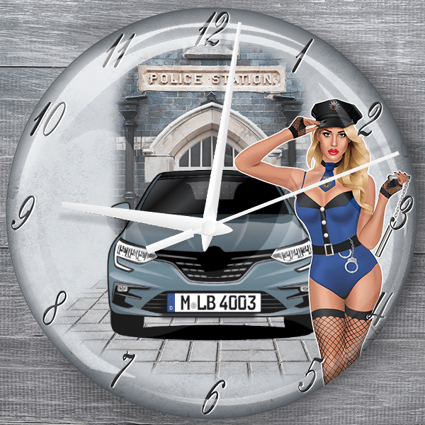 Megane moderne Wanduhr personalisiert mit deinem Auto u. Kennzeichen!