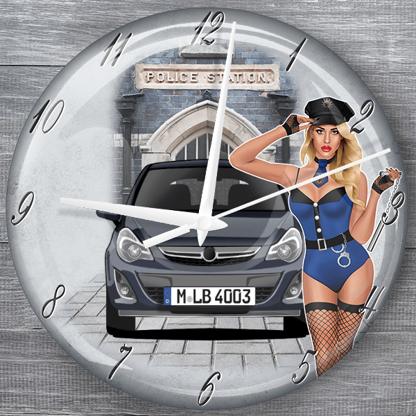 Corsa (3-Türer) moderne Wanduhr personalisiert mit deinem Auto u. Kennzeichen!