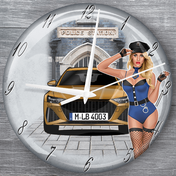 QX80 moderne Wanduhr personalisiert mit deinem Auto u. Kennzeichen!