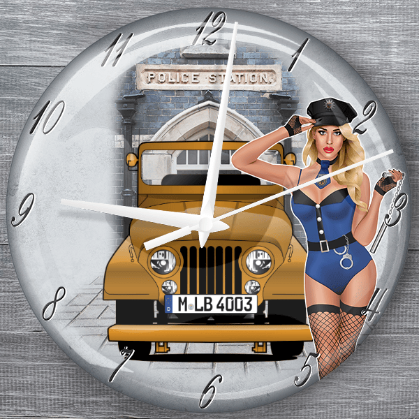 CJ 5 moderne Wanduhr personalisiert mit deinem Auto u. Kennzeichen!