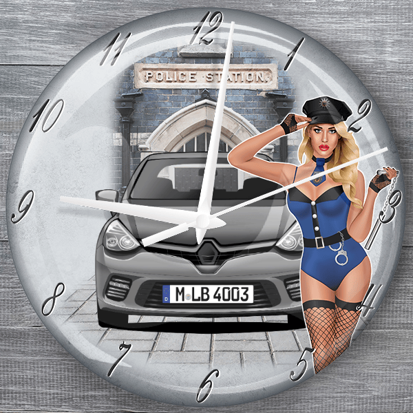 Clio GT moderne Wanduhr personalisiert mit deinem Auto u. Kennzeichen!