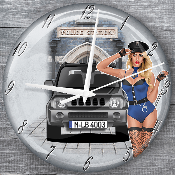 Jimny moderne Wanduhr personalisiert mit deinem Auto u. Kennzeichen!