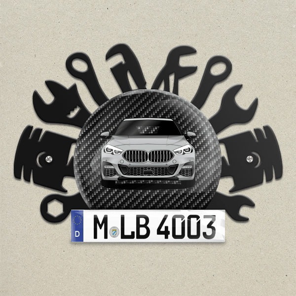 2er Reihe Gran Coupe Wand Dekoration aus Metall personalisiert mit deinem Auto u. Kennzeichen!