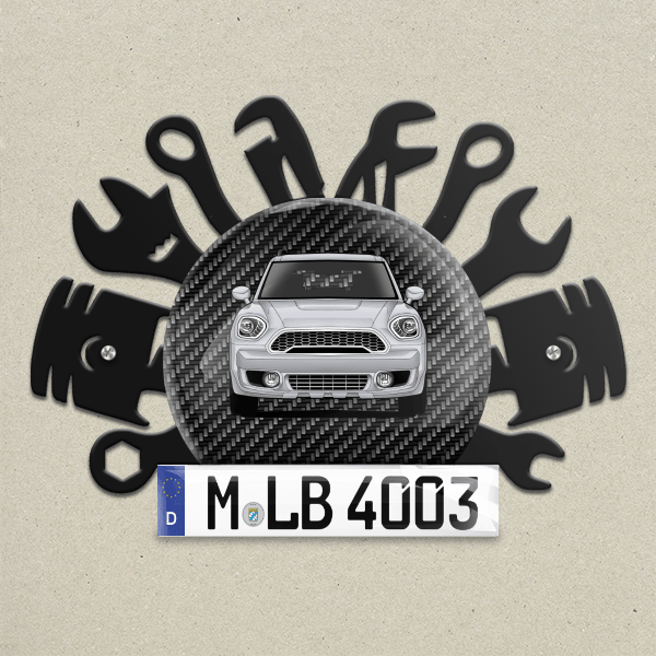 Countryman Cooper Wand Dekoration aus Metall personalisiert mit deinem Auto u. Kennzeichen!