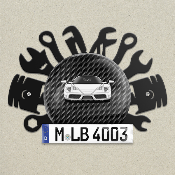 Enzo Coupe Wand Dekoration aus Metall personalisiert mit deinem Auto u. Kennzeichen!